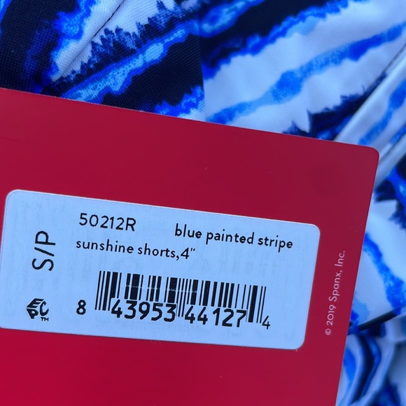 NWT! SPANX sunshine short. Blue painted stripe. Inseam: 4”=S&M. 6”=XL. $68 - Picture 14 of 15